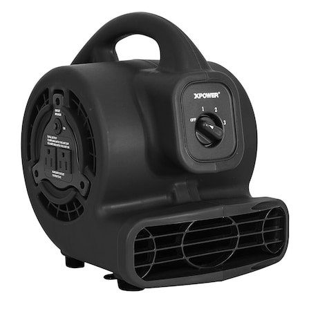 Xpower 600 CFM Mini Mighty Air Mover, Utility Fan & Dryer Blower w/Built-in Power Outlets - Black XP626292